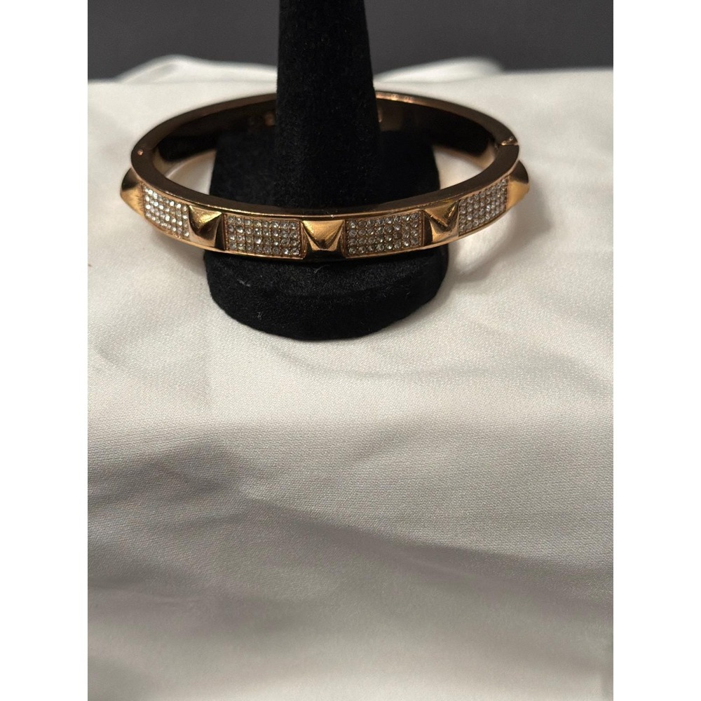 Michael Kors Rose Gold Tone Pave Crystal Pyramid Stud Hinged Bangle Bracelet